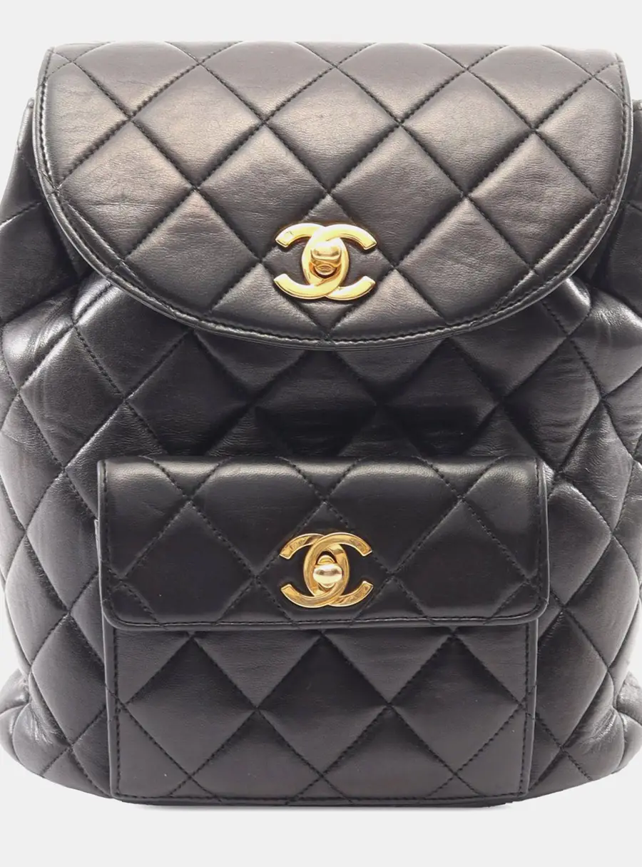 Chanel CC Quilted Black Lambskin Leather Backpack Bag