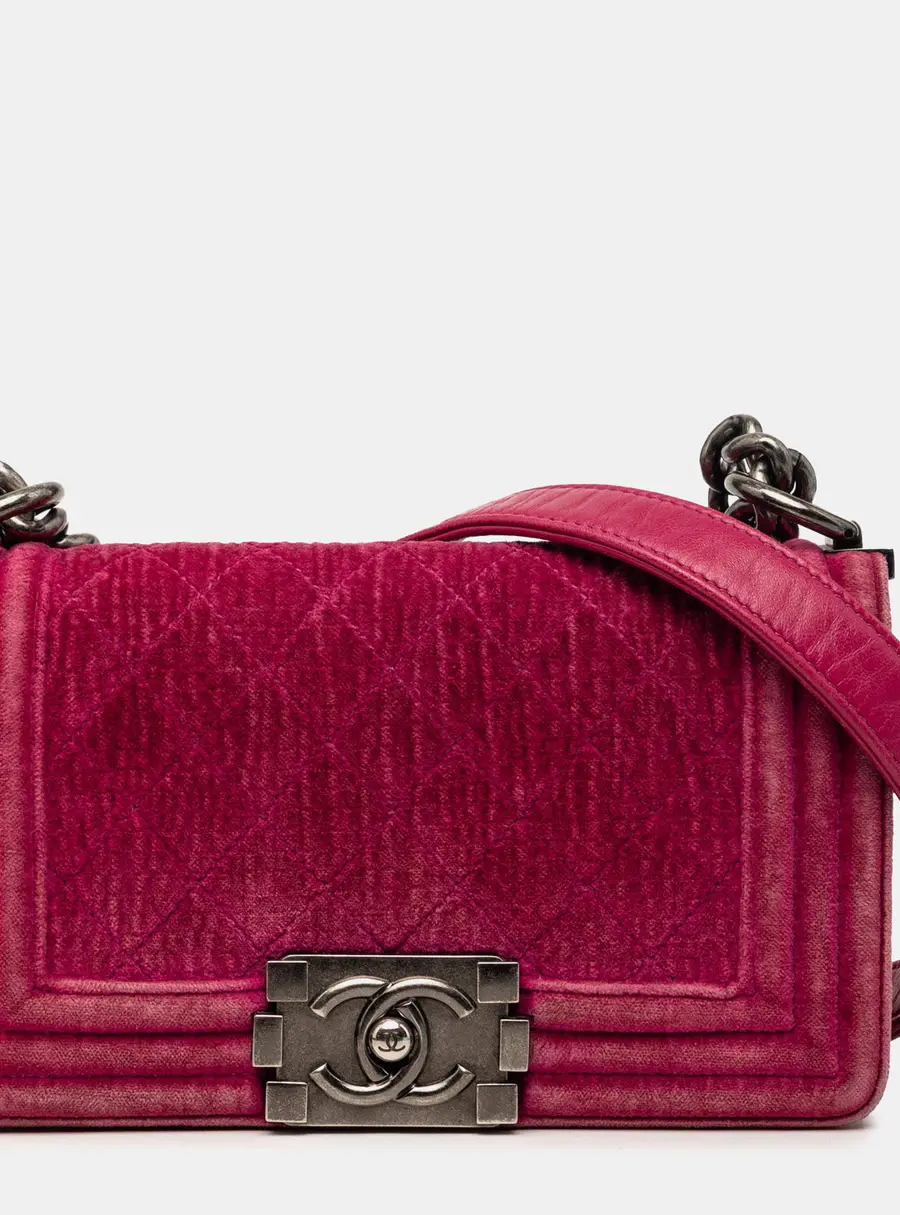 Chanel Boy Small Pink Quilted Velvet Flap Bag