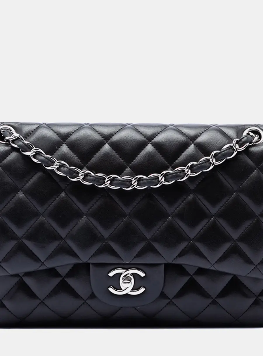 Chanel Classic Jumbo Flap Black Lambskin Leather Shoulder Bag