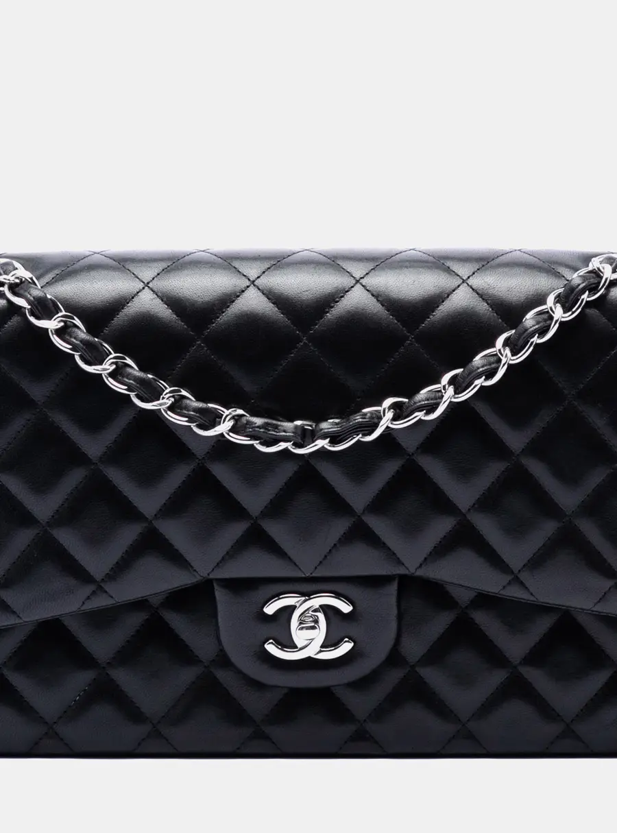 Chanel Classic Jumbo Black Lambskin Leather Double Flap Bag