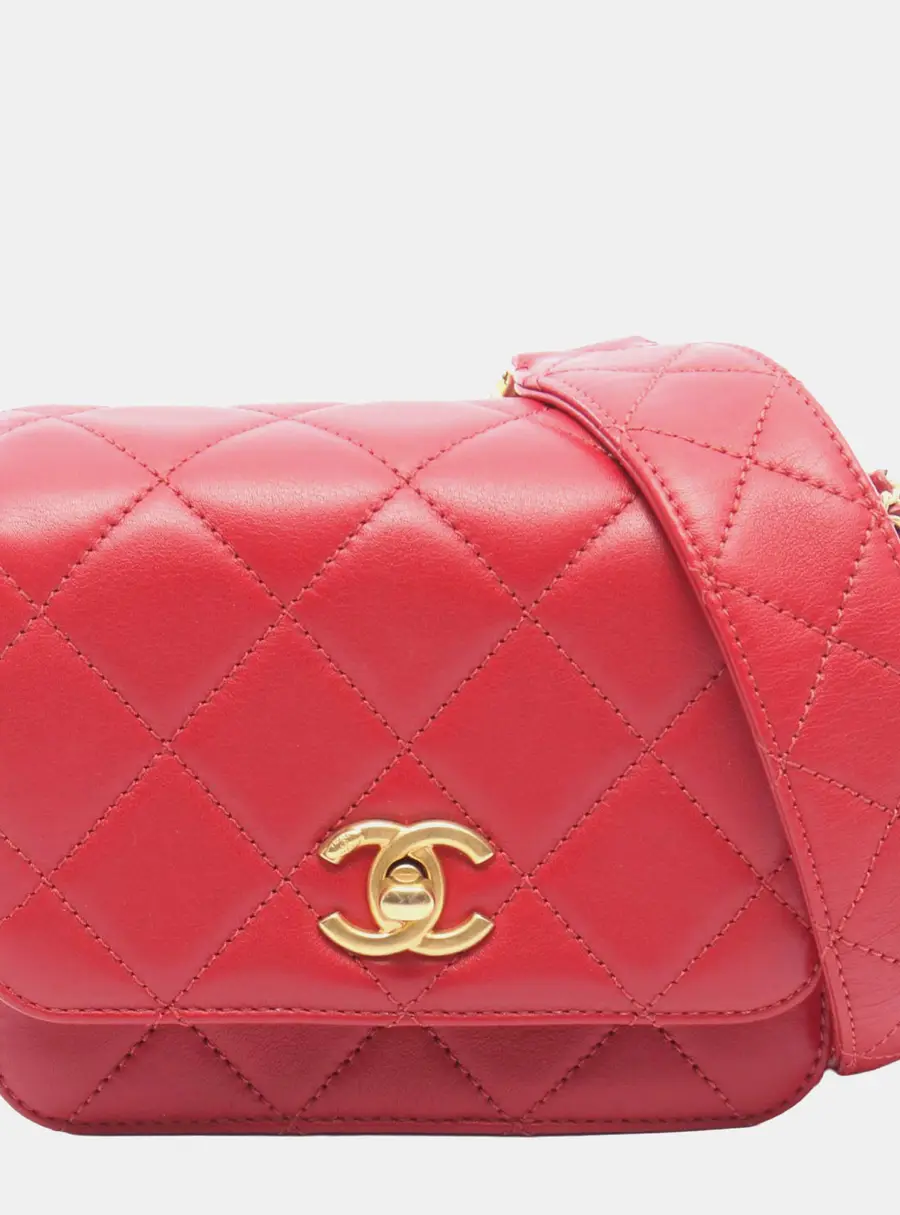 Chanel Cambon Mini Quilted Red Lambskin Leather Flap Bag
