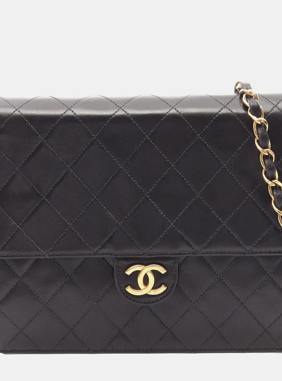 Chanel Small Single Flap Black Lambskin Leather Shoulder Bag