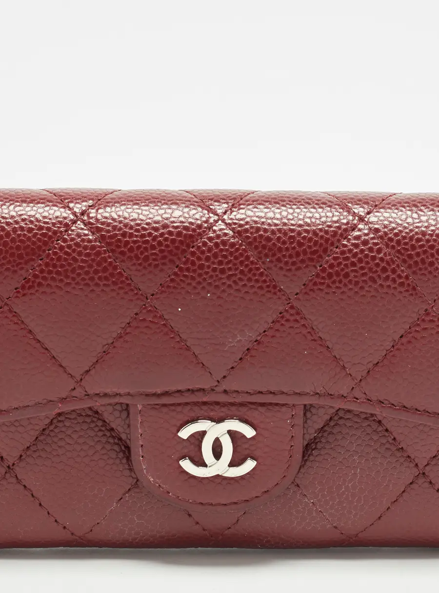 Chanel Classic Burgundy Quilted Caviar Leather Flap Card Holder