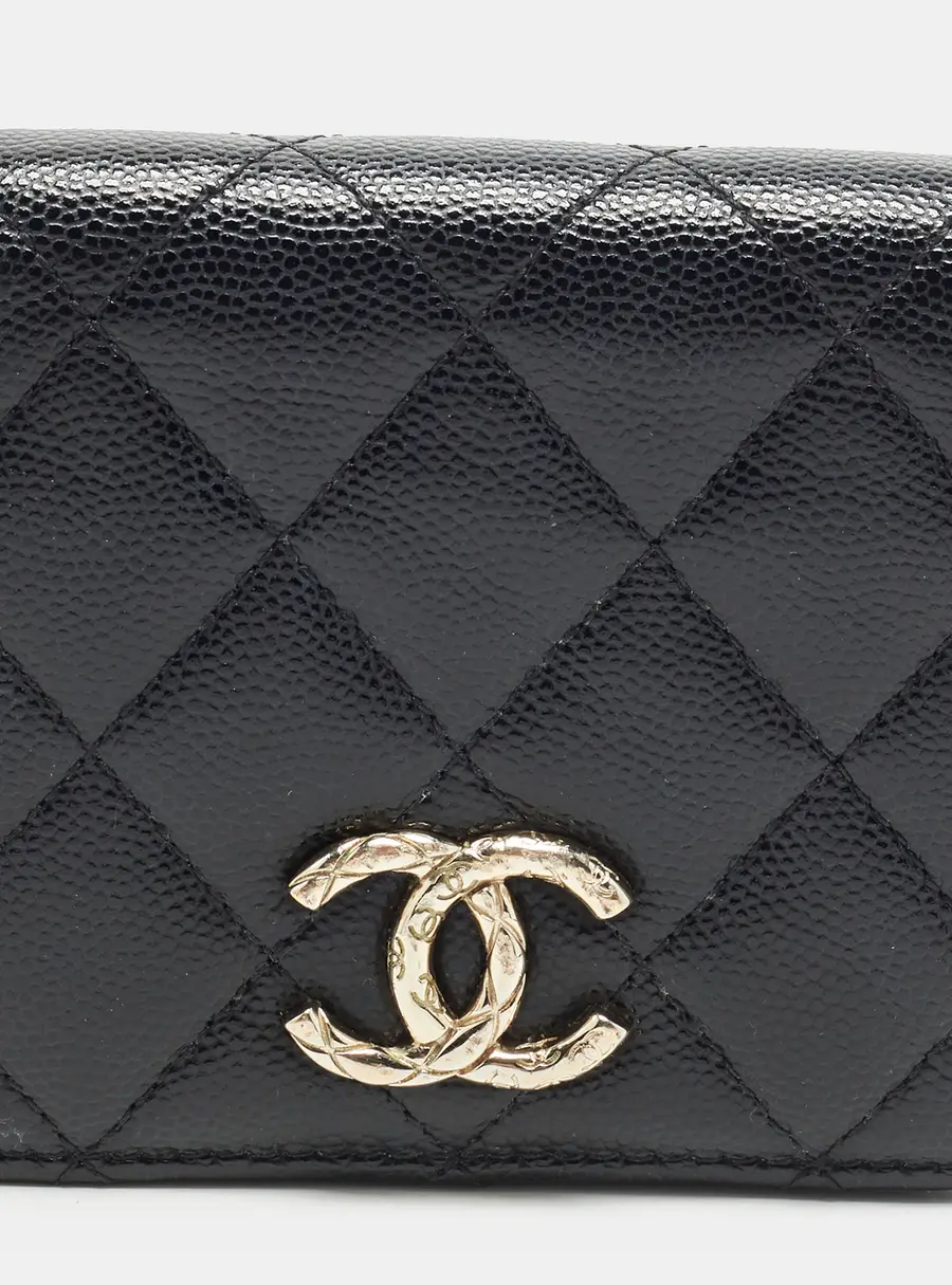 Chanel CC Black Quilted Caviar Leather Bifold Wallet