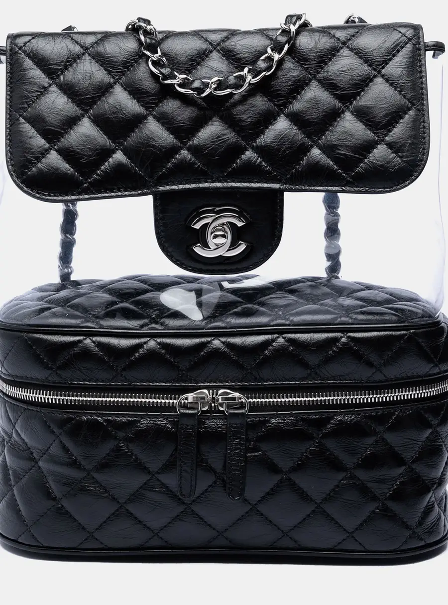 Chanel Black Quilted Lambskin and PVC Aquarium Shoulder Bag