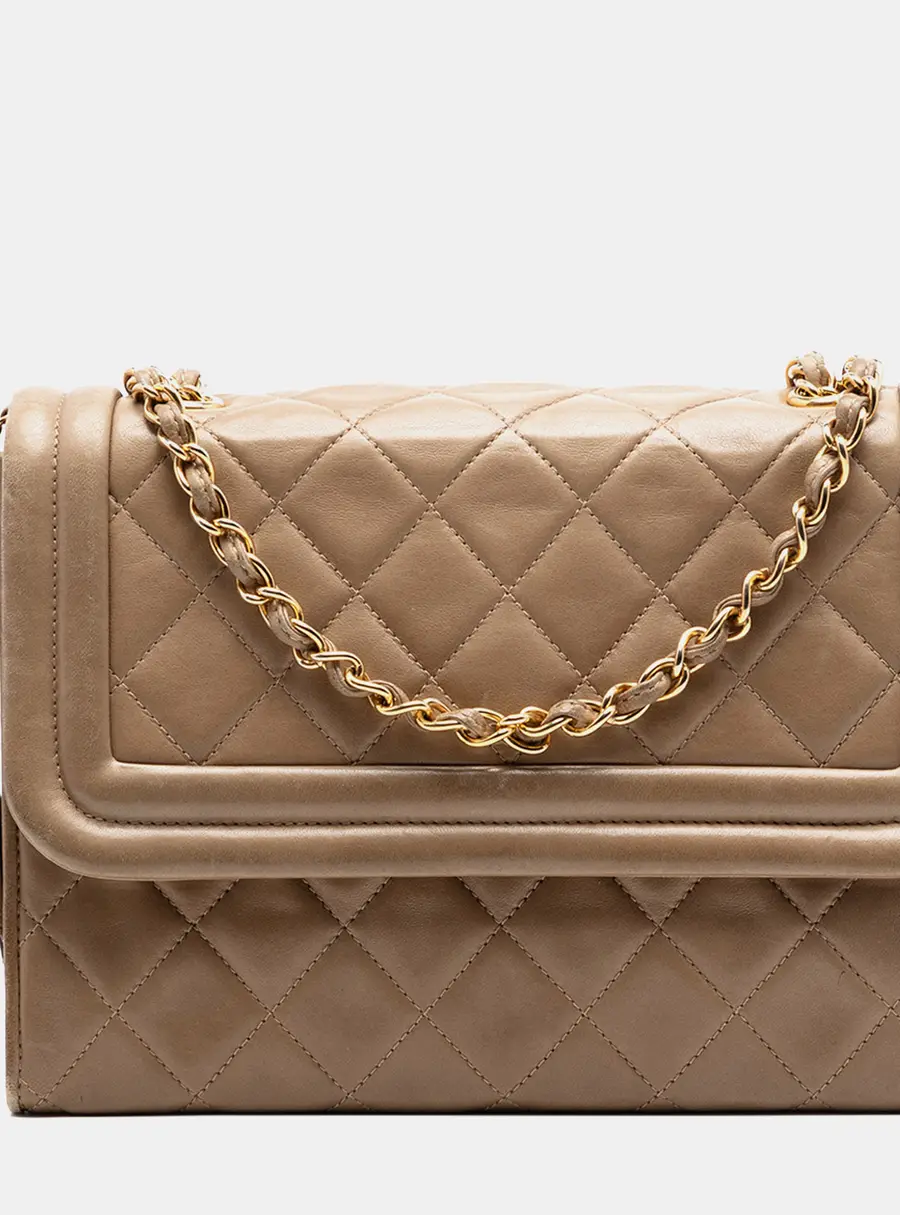 Chanel Tassel Flap Beige Lambskin Leather Shoulder Bag