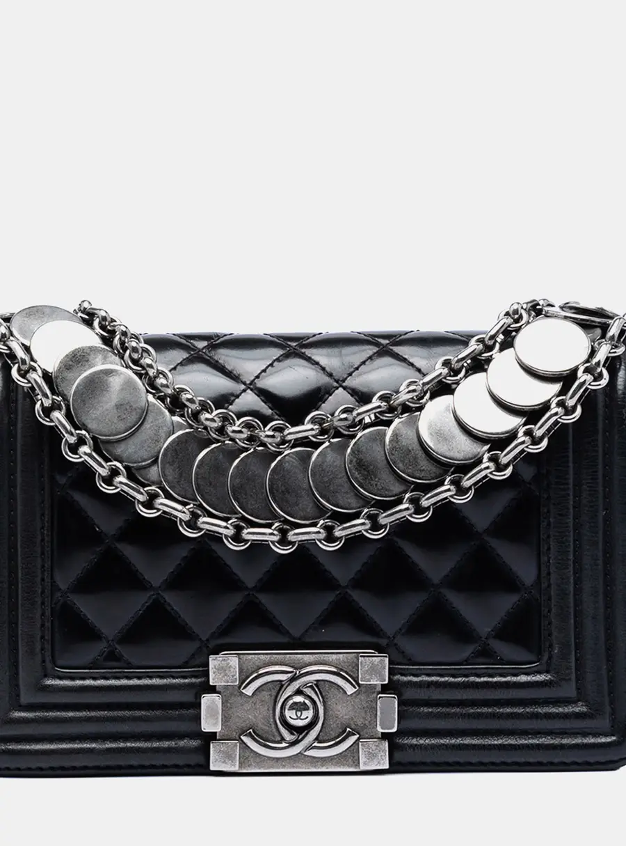 Chanel Boy Small Black Patent Leather Shoulder Bag