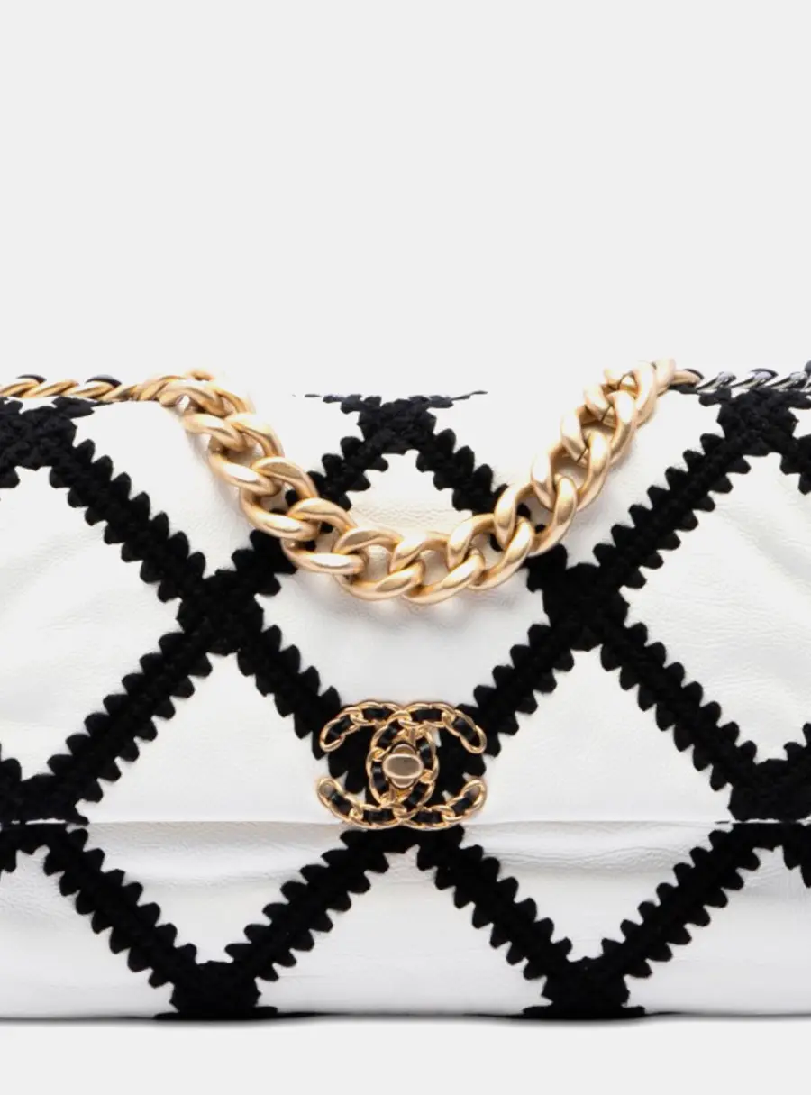 Chanel 19 Large White Crochet and Calfskin Leather Flap Bag