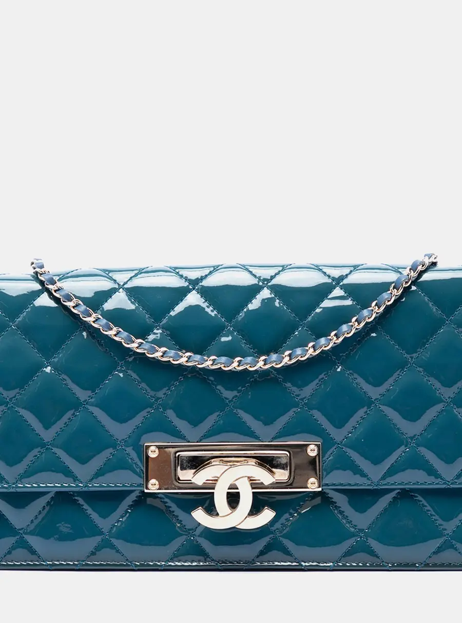 Chanel Golden Class East West Blue Patent Leather Wallet on Chain Bag