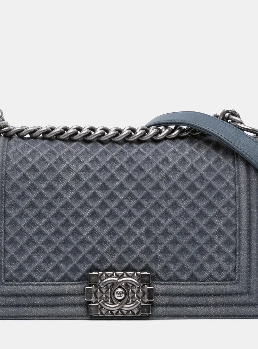 Chanel Boy Medium Blue Embossed Denim Flap Bag