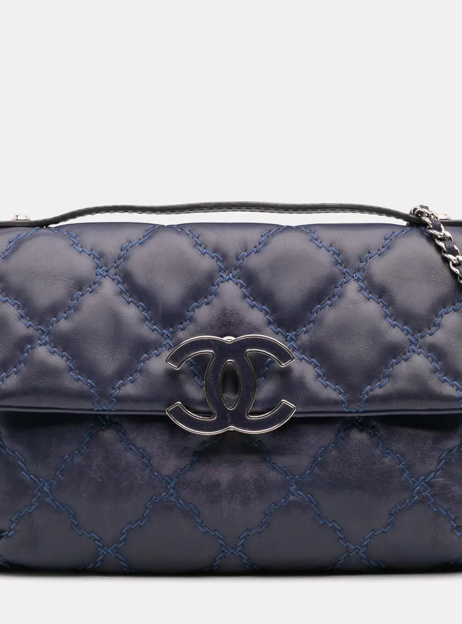 Chanel Hamptons Mini Flap Bag Blue Lambskin Leather Shoulder Bag