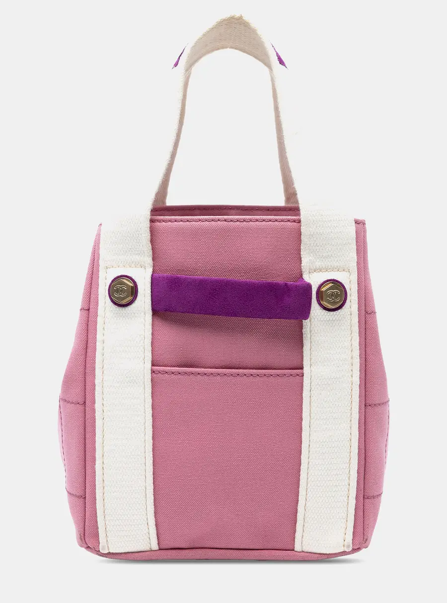 Chanel Square Stitch Tote Pink Canvas Top Handle Bag