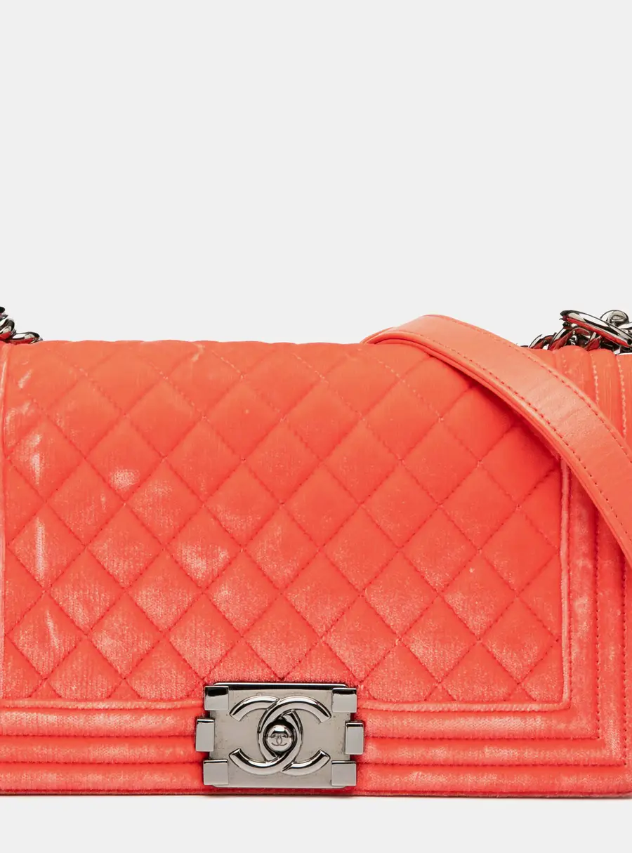 Chanel Boy Old Medium Orange Quilted Velvet Flap Bag