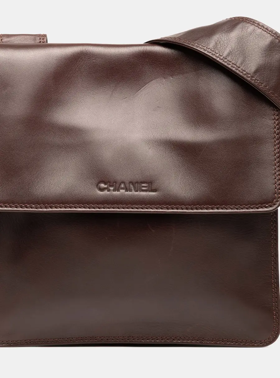 Chanel Messenger Bag Brown Lambskin Leather Crossbody Bag