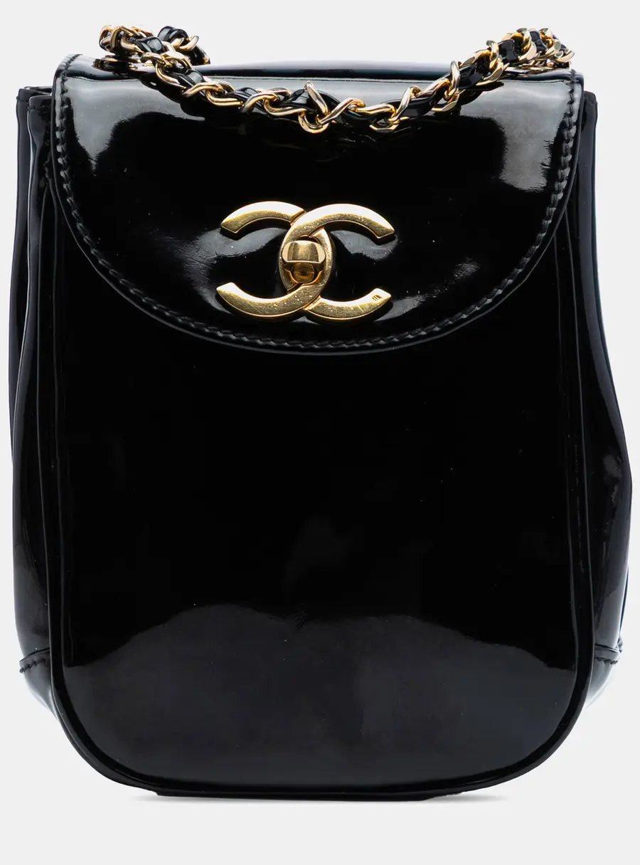 Chanel Flap Black Patent Leather Crossbody Bag