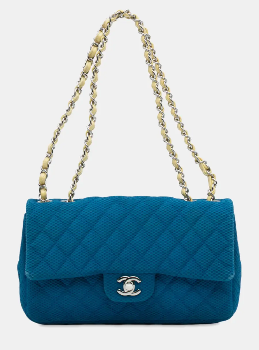 Chanel Classic Flap Medium Blue Perforated Jersey Single Flap Bag
