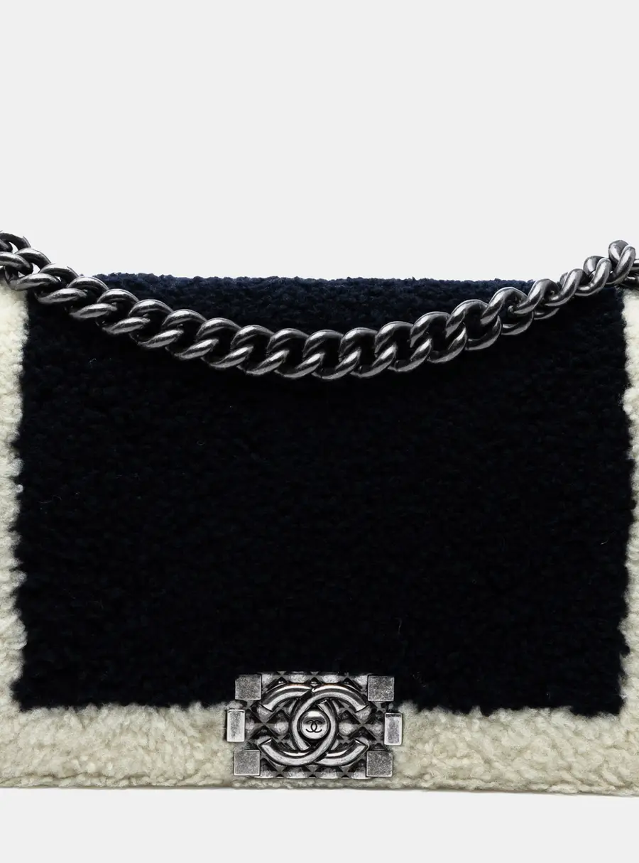 Chanel Boy Medium Black White Shearling Flap Bag