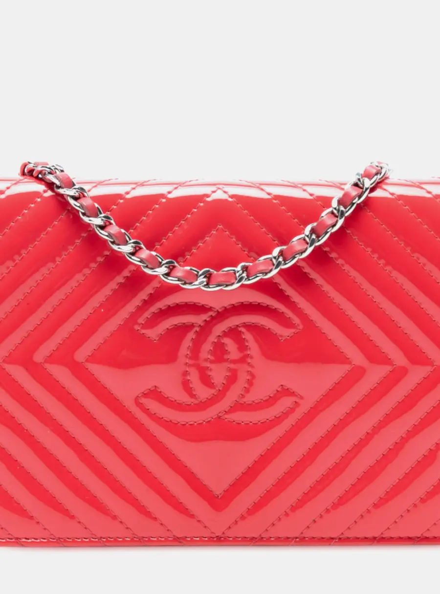Chanel Wallet On Chain Red Patent Leather Shoulder Bag