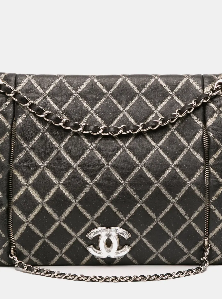 Chanel Quilted Flap Bag Black Distressed Lambskin Leather Shoulder Bag