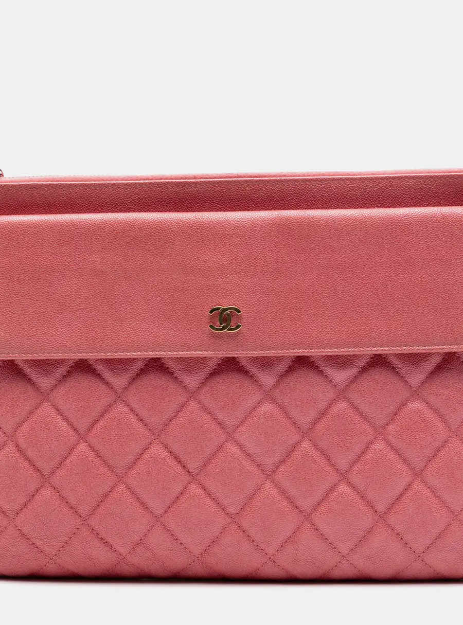 Chanel Iridescent Quilted Flap Pink Caviar Leather Cosmetic Bag
