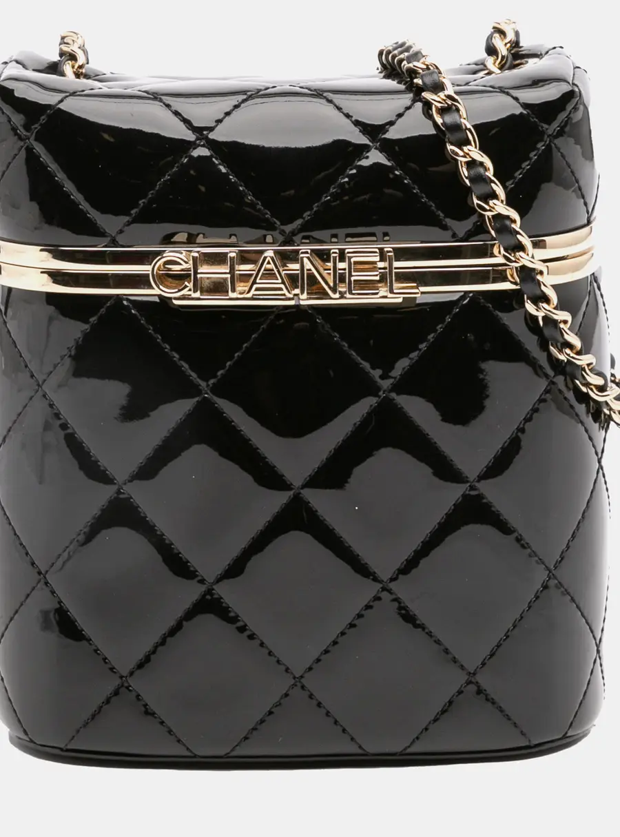 Chanel Quilted Black Patent Leather Vanity Bag