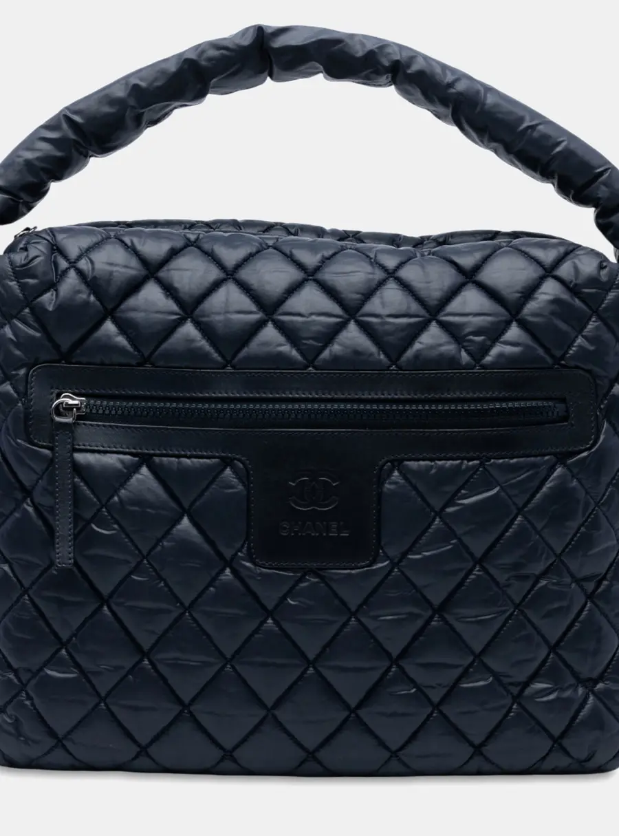 Chanel Coco Cocoon Hobo Large Blue Quilted Nylon Top Handle Bag