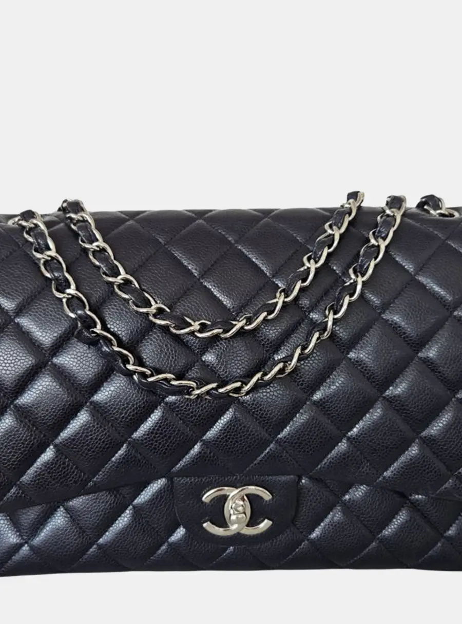 Chanel Navy Blue Caviar Leather Classic Double Flap Bag
