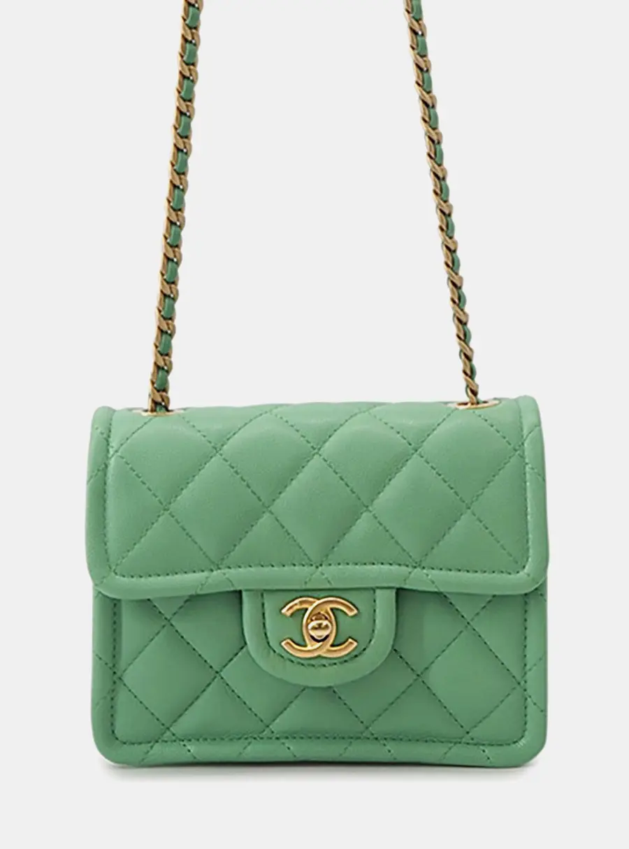 Chanel Mini Rectangular Flap Bag Green Caviar Leather Shoulder Bag
