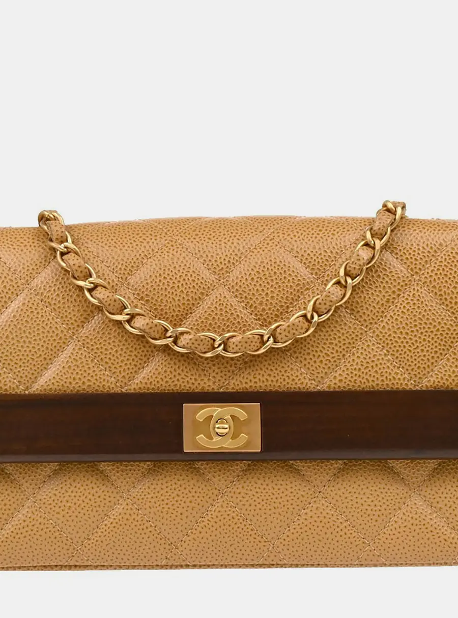 Chanel Beige Calfskin Straight Flap Shoulder Bag