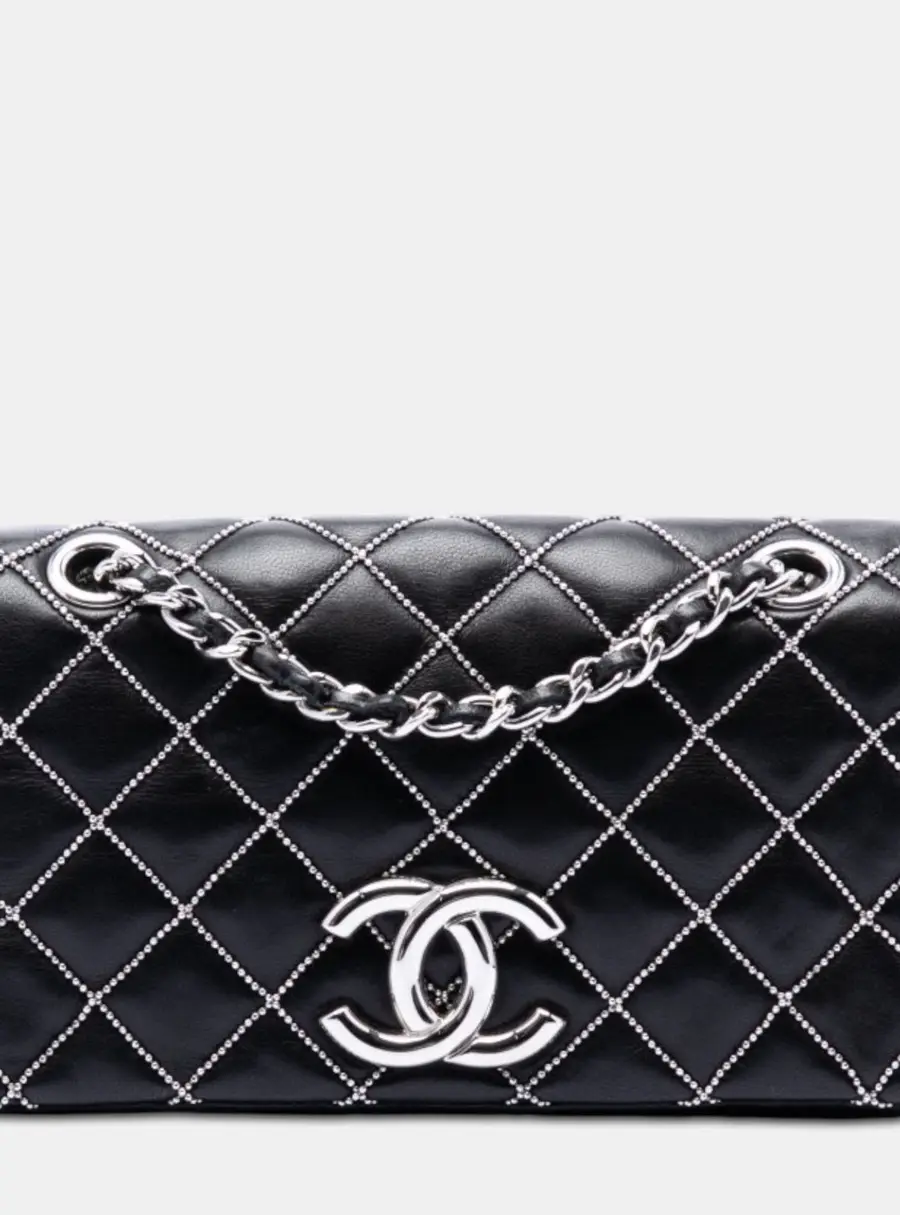 Chanel Mini CC Quilted Lambskin Beaded Full Flap Black Lambskin Shoulder Bag