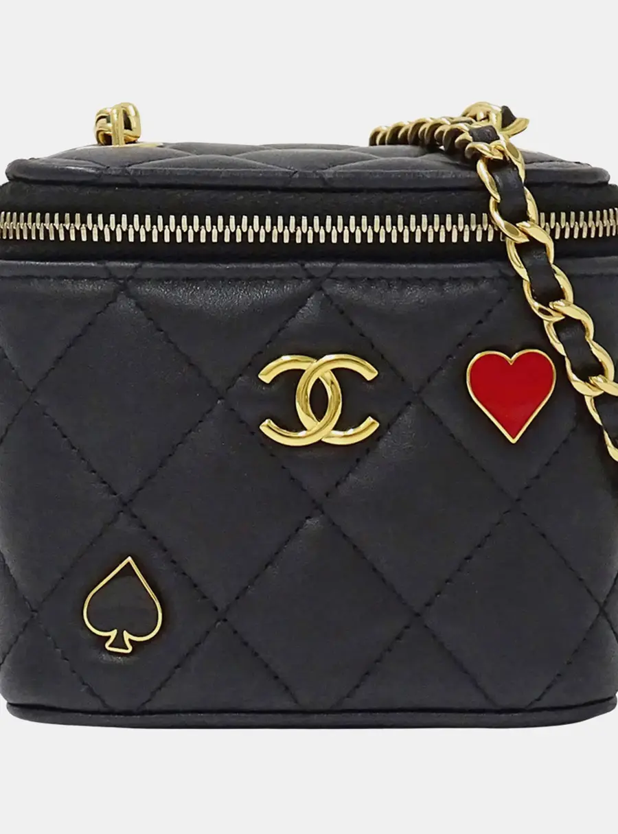 Chanel Coco Casino Small Black Lambskin Leather Top Handle Bag