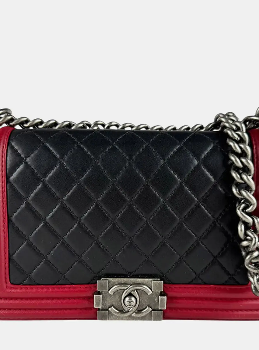 Chanel Boy Red/Black Leather Shoulder Bag