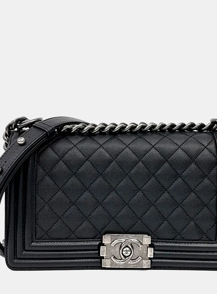 Chanel Black Leather Caviar Boy Bag Medium