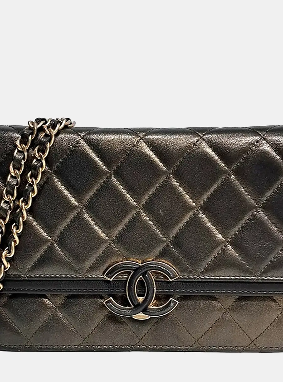 Chanel Wallet on Chain (WOC) Mini Metallic Bronze Quilted Leather Crossbody Bag