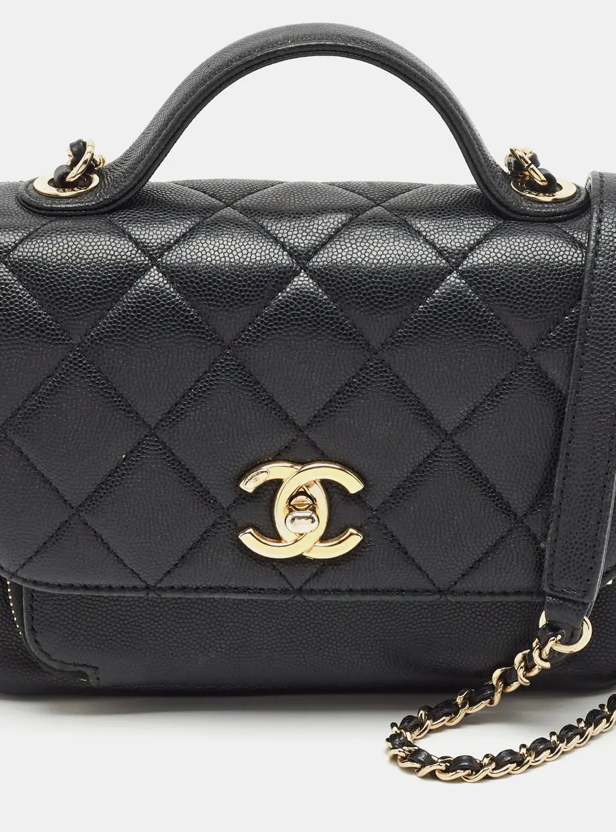 Chanel Business Affinity Small Black Quilted Caviar Leather Top Handle Bag