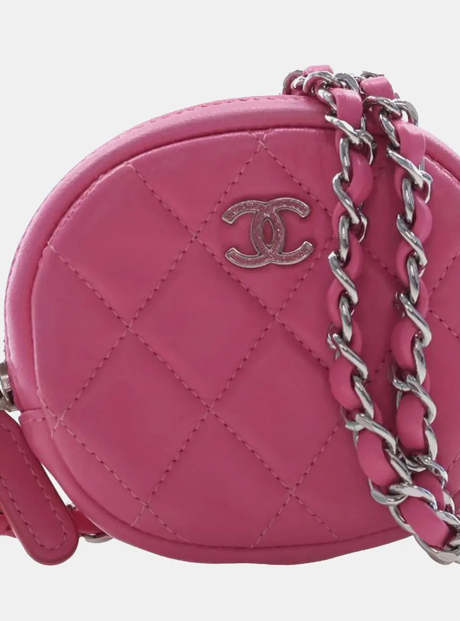 Chanel Zip Around Coin Pouch Pink Lambskin Leather Crossbody Bag