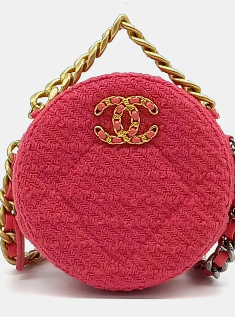 Chanel Pink Tweed  Round Mini Crossbody Bag