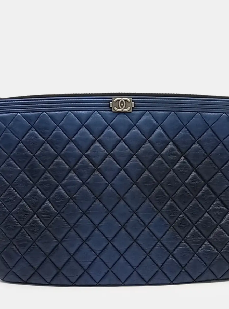Chanel Boy Large Blue Leather Pouch Bag