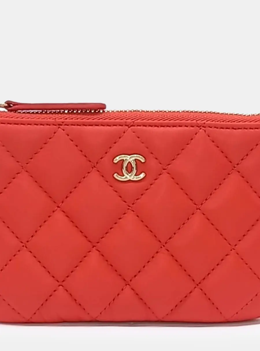 Chanel Quilted Mini Red Leather Pouch Bag