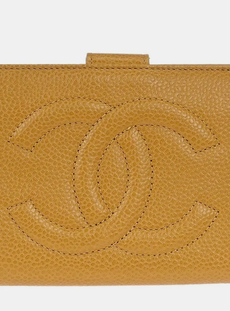 Chanel Bifold Wallet Beige Grained Calfskin Leather Wallet