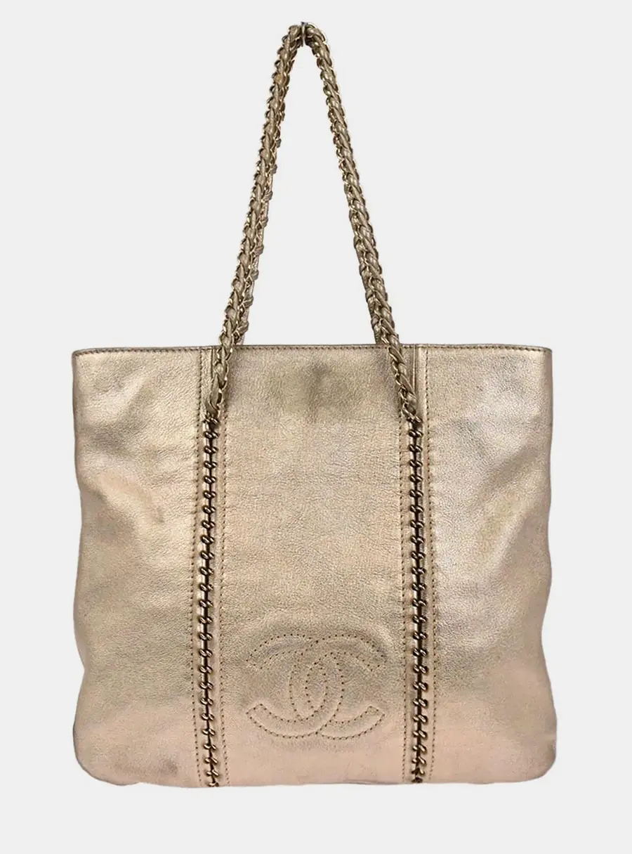 Chanel Luxury Line Gold Calfskin Leather Tote Bag