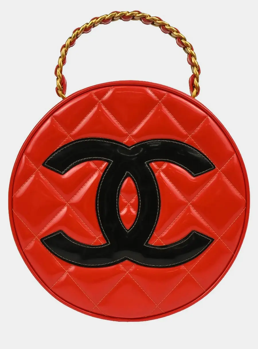 Chanel Round Vanity Red Patent Leather Top Handle Bag