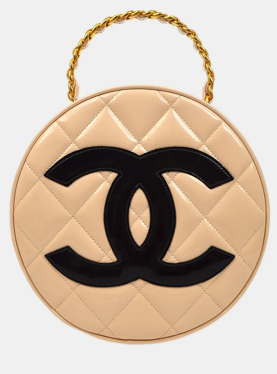 Chanel Round Vanity Beige Patent Leather Top Handle Bag