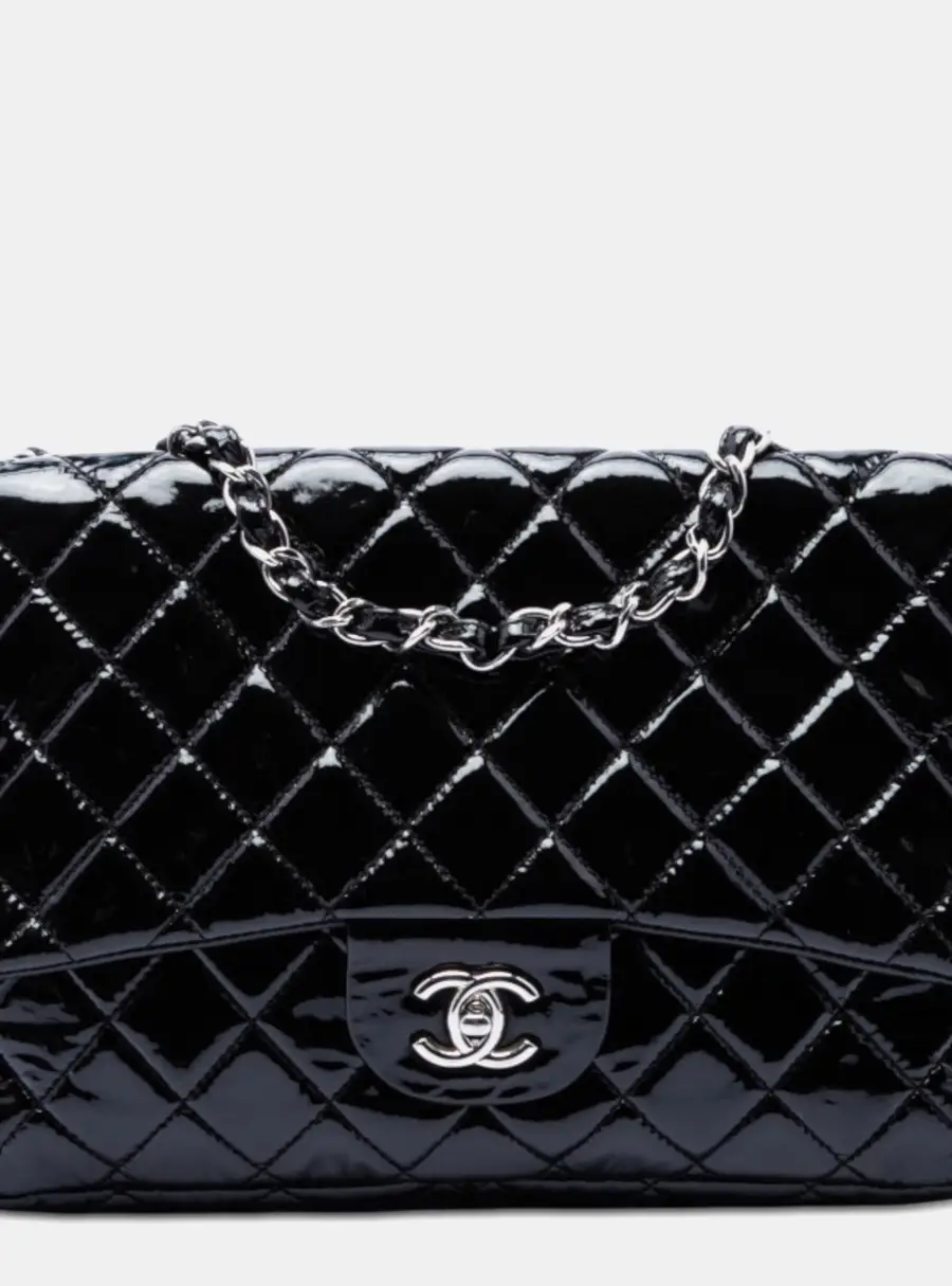 Chanel Classic Jumbo Black Patent Leather Single Flap Bag