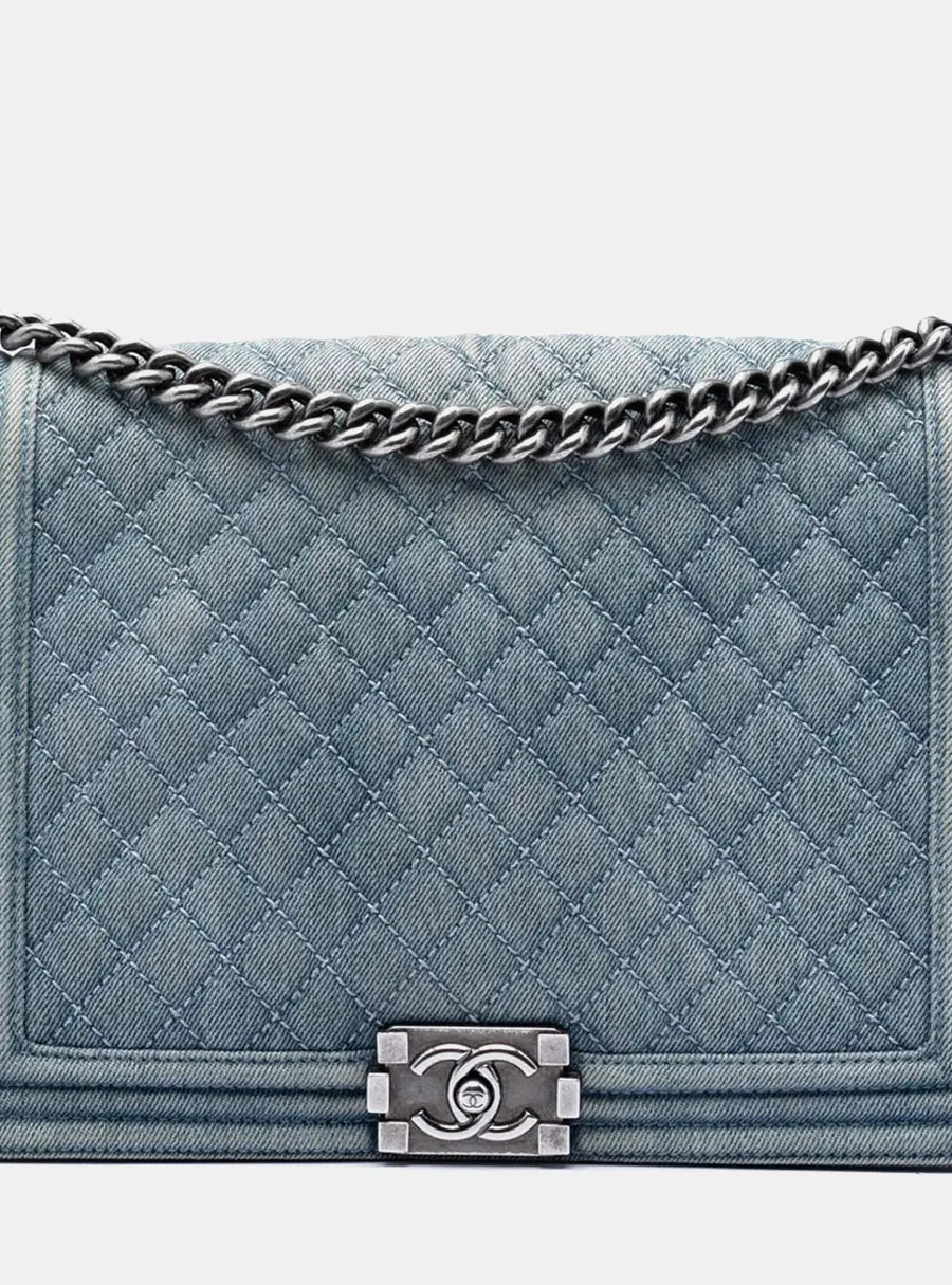 Chanel Boy Large Blue Denim Shoulder Bag