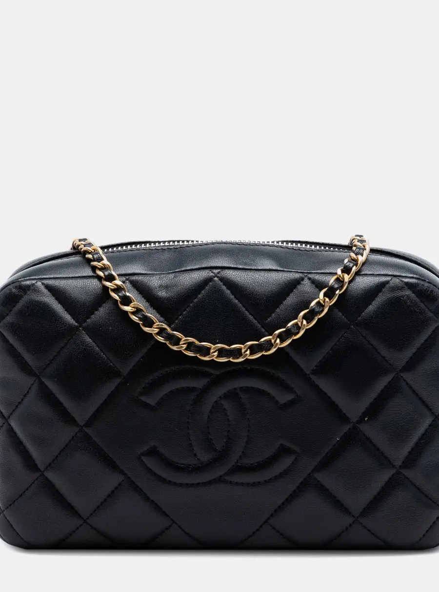 Chanel Black CC Quilted Lambskin Diamond Camera Bag