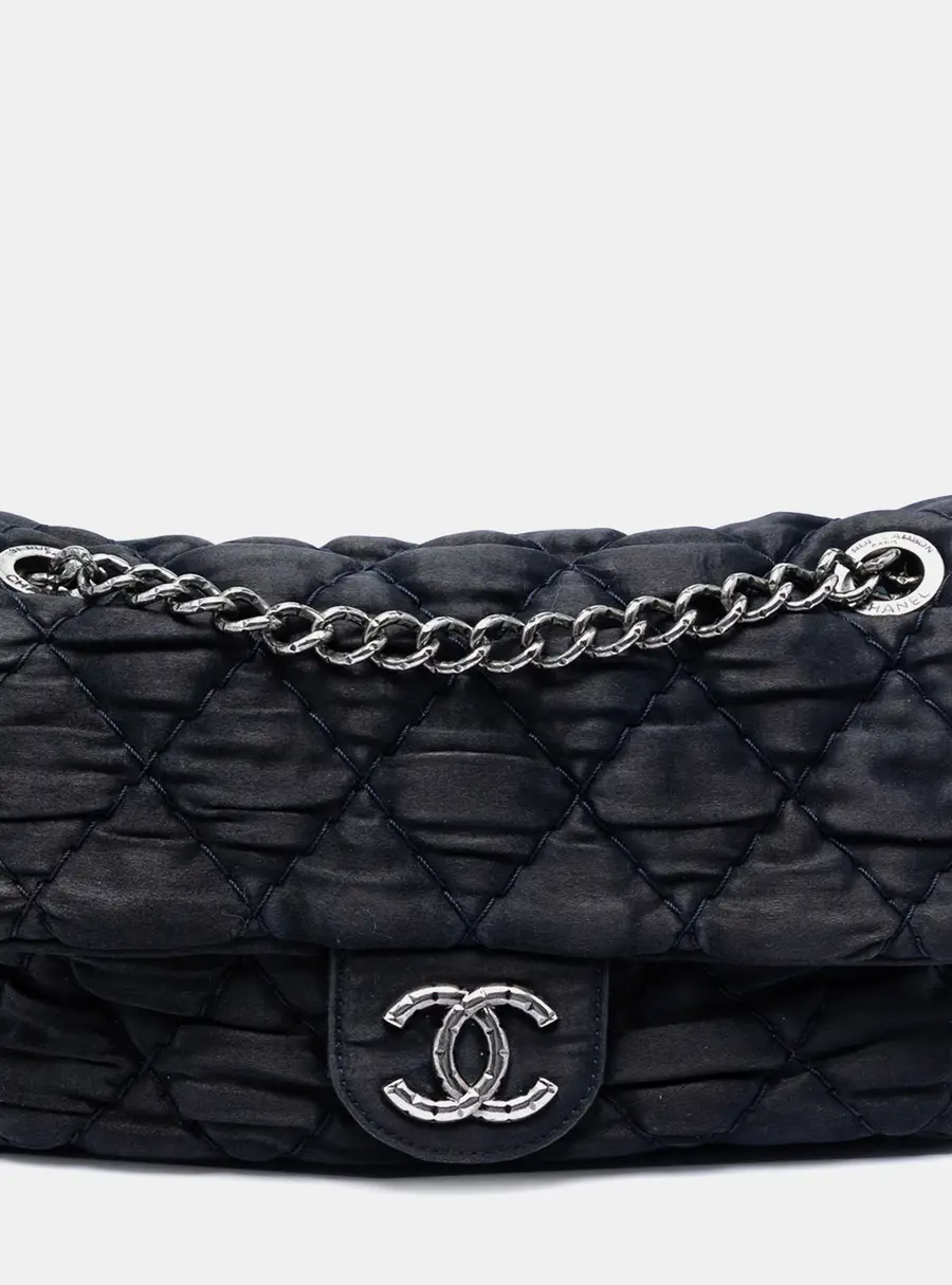 Chanel Quilted Single Flap Black Satin Shoulder Bag