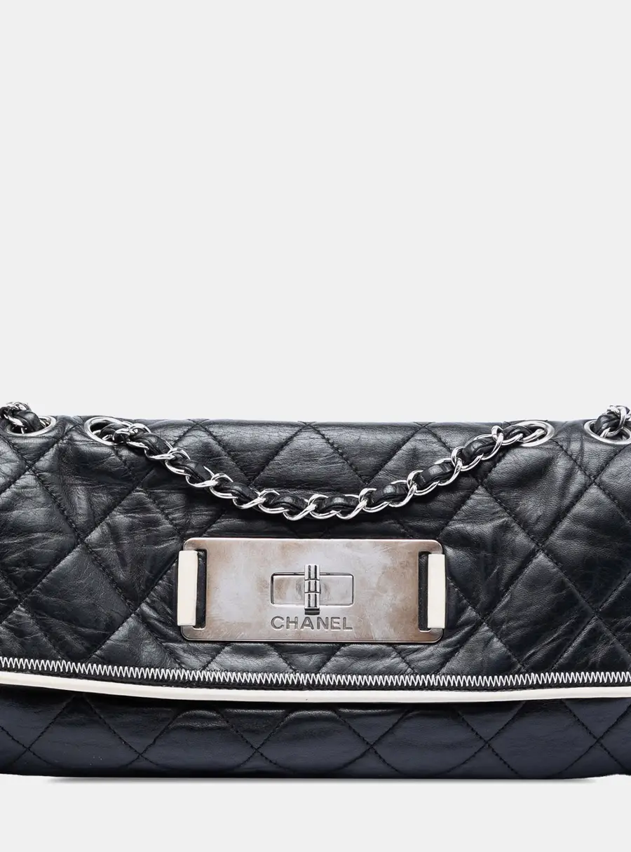 Chanel Mademoiselle East West Flap Bag Black Lambskin Leather Shoulder Bag