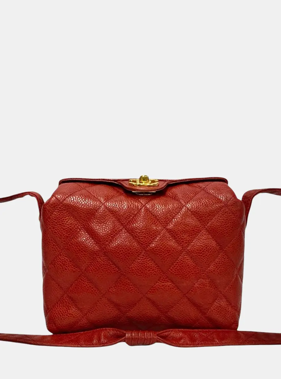 Chanel Quilted Small Red Caviar Leather Crossbody Bag