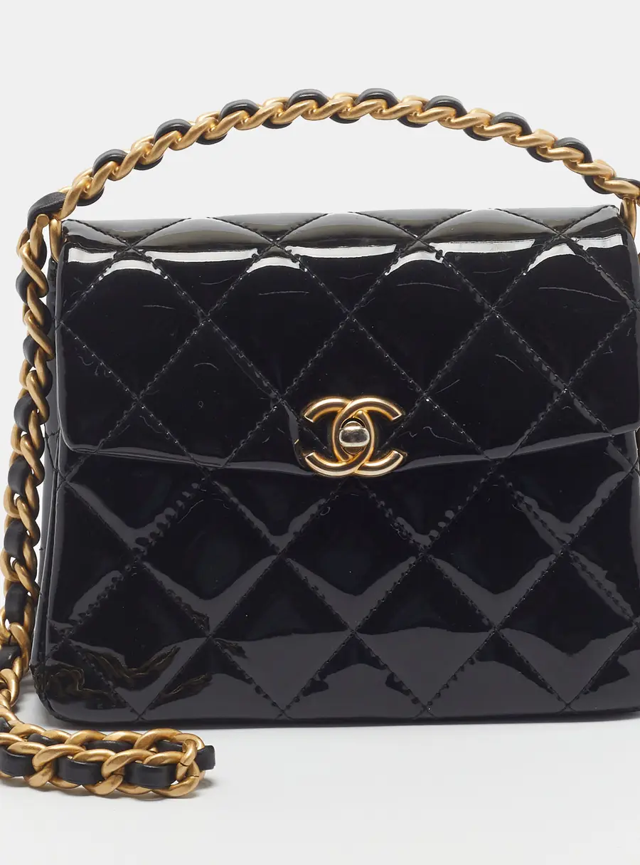 Chanel 31 Rue Cambon Chain Handle Mini Black Patent Leather Bag